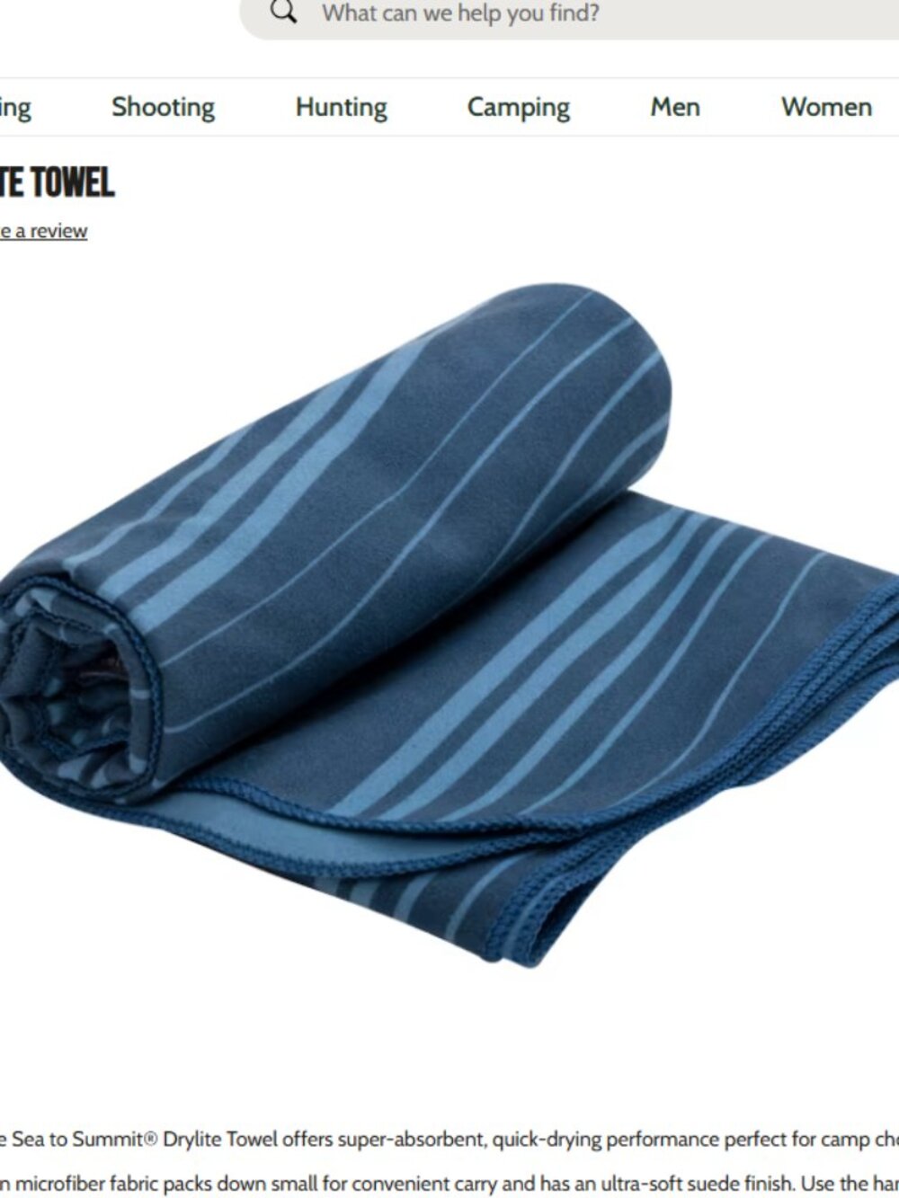 Sea to Summit Large Drylite Towel 24x48" Blue Stripes NWT